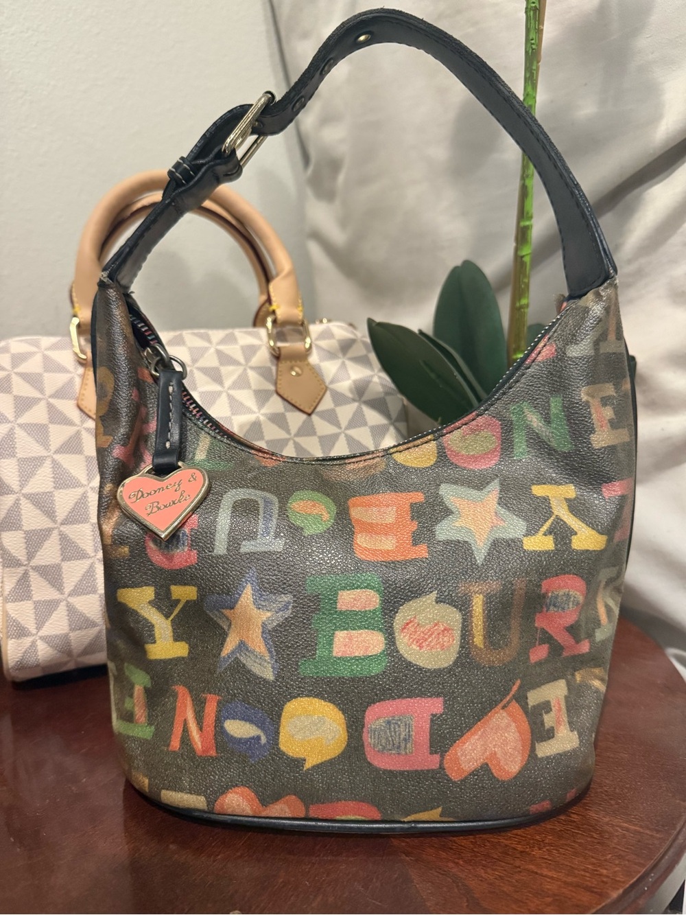 Dooney & Bourke Multicolor Logo-Print Hobo Bag y2k graffiti handbag purse